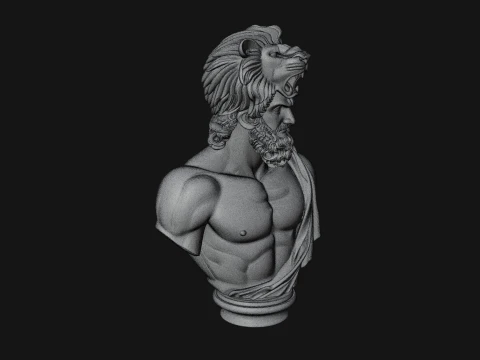 Hercules Lion Pelt Bust Statue Design 3 - 3D Print Model 3D Druckmodell