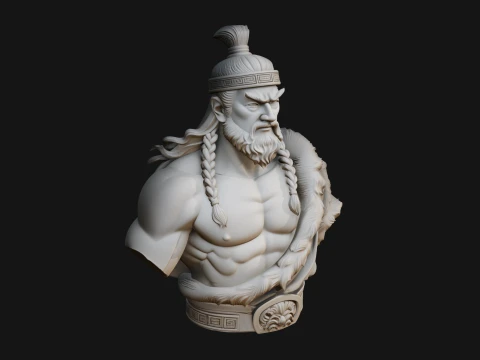 Mongol Warrior Bust Statue Design 8 - 3D Print Model 3D Принт Модель
