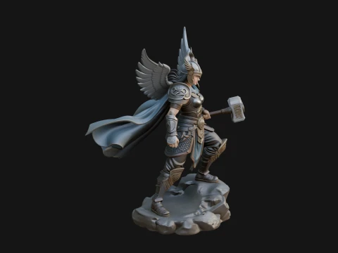 Valkyrie with Hammer Statue Design 4 - 3D Print Model 3D Baskı Modeli