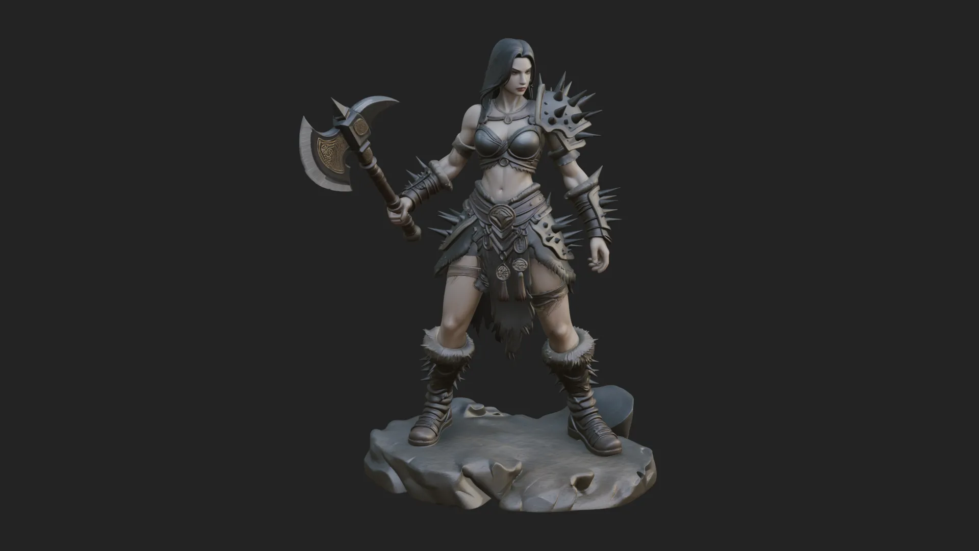 Woman Warrior with Axe Statue Design 2 - 3D Print Model 3D Print Model .c4d .max .obj .3ds .fbx .stl .blend 