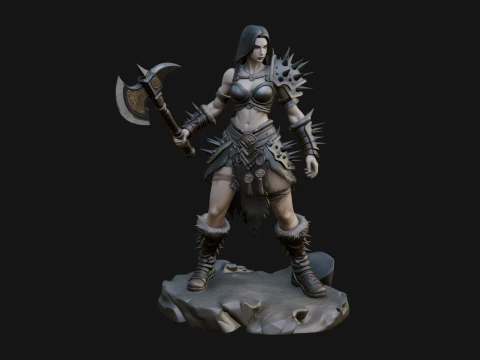 Woman Warrior with Axe Statue Design 2 - 3D Print Model Modèles 3D en vedette