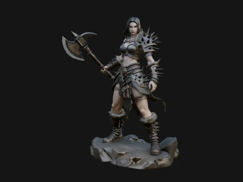 Woman Warrior with Axe Statue Design 2 - 3D Print Model 3D Print Model