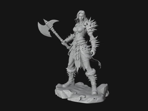Woman Warrior with Axe Statue Design 2 - 3D Print Model 3D Print Model
