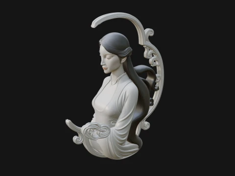 Flowing Hair Woman Bust Statue Design 2 - 3D Print Model Modelo de Impressão 3D
