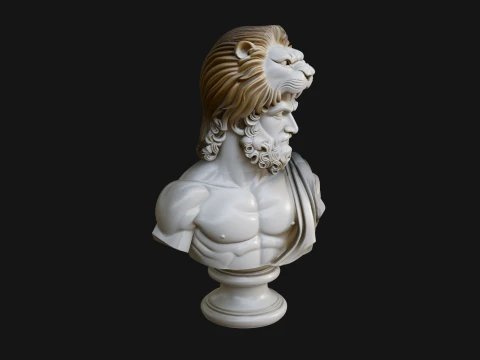 Hercules Lion Pelt Bust Statue Design 4 - 3D Print Model Modello di stampa 3D