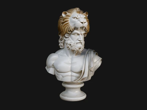 Hercules Lion Pelt Bust Statue Design 4 - 3D Print Model 3D Print Model
