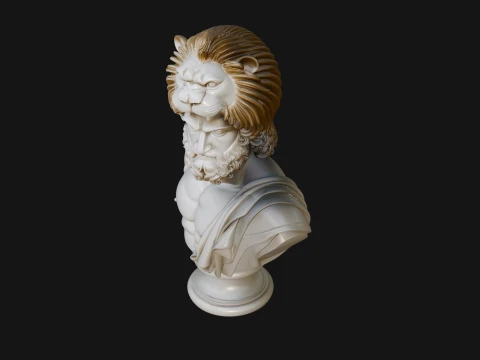 Hercules Lion Pelt Bust Statue Design 4 - 3D Print Model 3D Print Model