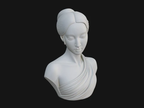 Serene Draped Woman Bust Statue Design 4 - 3D Print Model 3D 프린트 모델