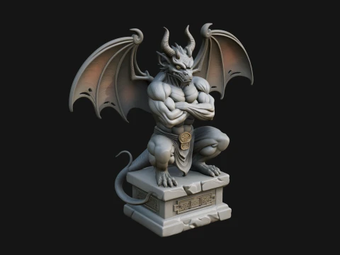 Gargoyle on Pedestal Statue Design 2 - 3D Print Model 3D Print Model