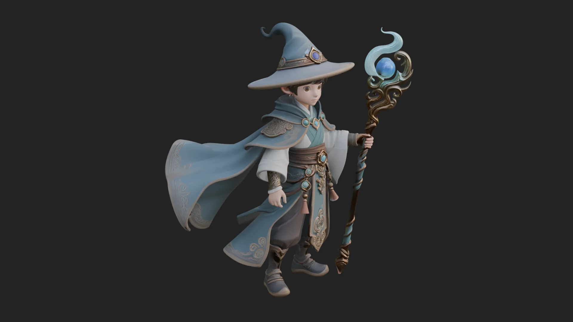 Young Mage with Staff Statue Design 2 - 3D Print Model 3D Print Model .c4d .max .obj .3ds .fbx .stl .blend 