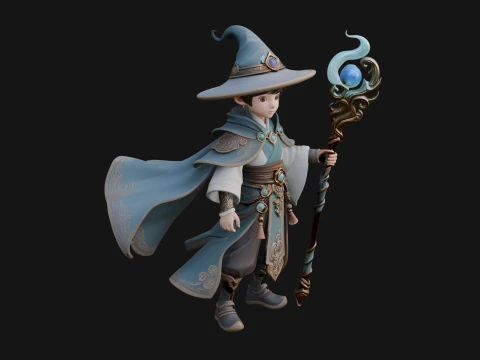 Young Mage with Staff Statue Design 2 - 3D Print Model 3Dプリントモデル