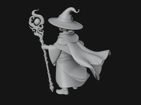 Young Mage with Staff Statue Design 2 - 3D Print Model 3D Print Model