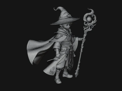 Young Mage with Staff Statue Design 2 - 3D Print Model 3D Print Model