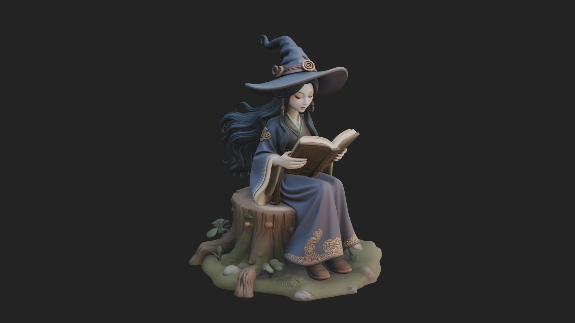 Witch Reading a Book Statue Design 3 - 3D Print Model 3D Print Model .c4d .max .obj .3ds .fbx .stl .blend 