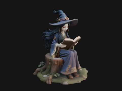 Witch Reading a Book Statue Design 3 - 3D Print Model 3D Print Model