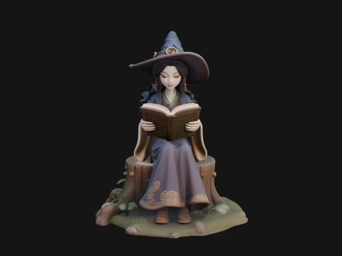 Witch Reading a Book Statue Design 3 - 3D Print Model 3D Print Model