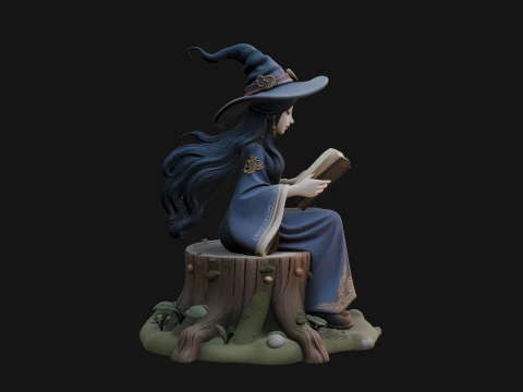 Witch Reading a Book Statue Design 3 - 3D Print Model 3D Print Model