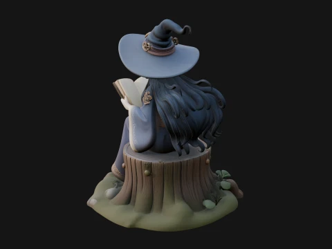 Witch Reading a Book Statue Design 3 - 3D Print Model 3D Print Model