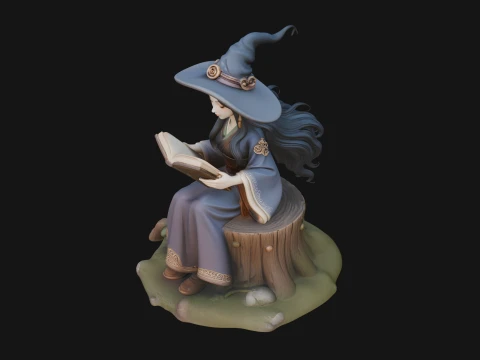 Witch Reading a Book Statue Design 3 - 3D Print Model 3D Print Model