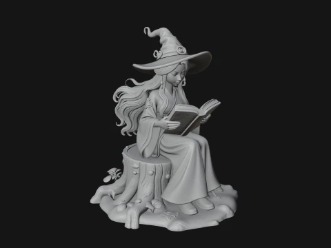 Witch Reading a Book Statue Design 3 - 3D Print Model 3D Print Model
