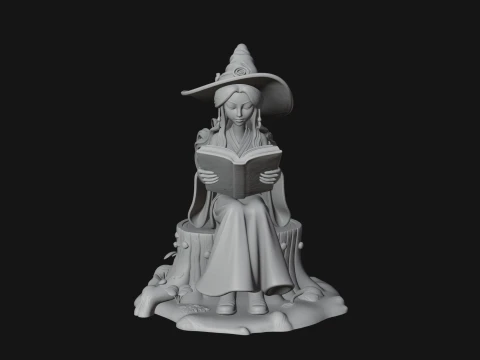 Witch Reading a Book Statue Design 3 - 3D Print Model 3D Print Model