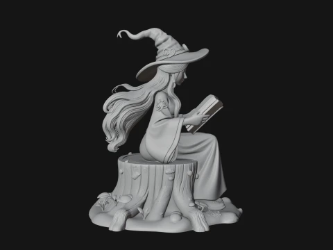Witch Reading a Book Statue Design 3 - 3D Print Model 3D Print Model