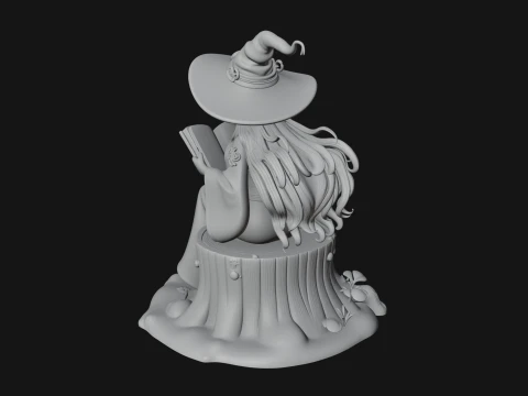 Witch Reading a Book Statue Design 3 - 3D Print Model 3D Print Model