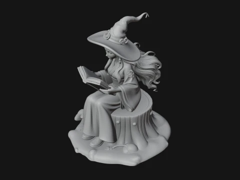 Witch Reading a Book Statue Design 3 - 3D Print Model 3D Print Model