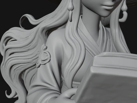 Witch Reading a Book Statue Design 3 - 3D Print Model 3D Print Model