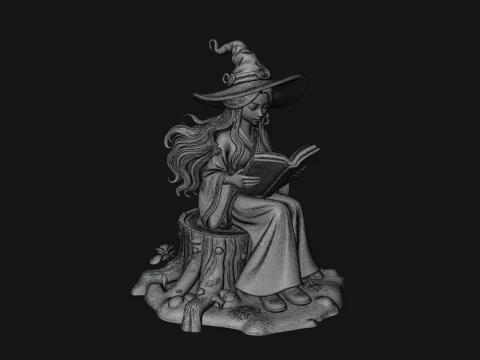 Witch Reading a Book Statue Design 3 - 3D Print Model 3D Print Model