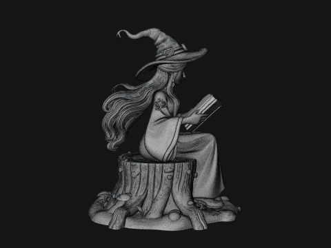 Witch Reading a Book Statue Design 3 - 3D Print Model 3D Print Model