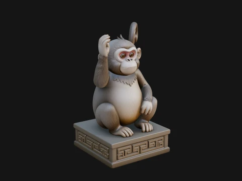 Monkey on Pedestal Statue Design 4 - 3D Print Model Modello di stampa 3D