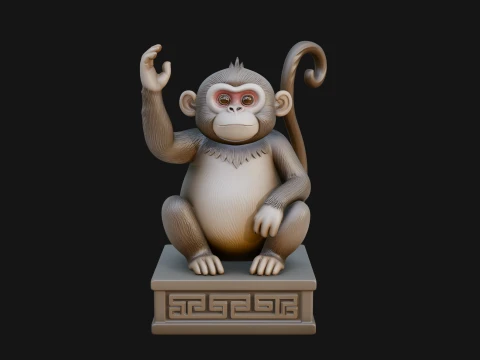 Monkey on Pedestal Statue Design 4 - 3D Print Model 3D Print Model