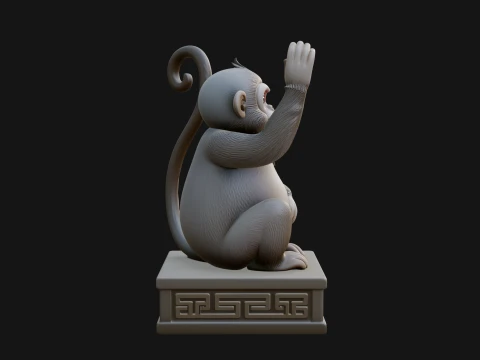 Monkey on Pedestal Statue Design 4 - 3D Print Model 3D Print Model