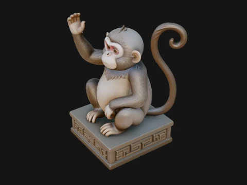 Monkey on Pedestal Statue Design 4 - 3D Print Model 3D Print Model