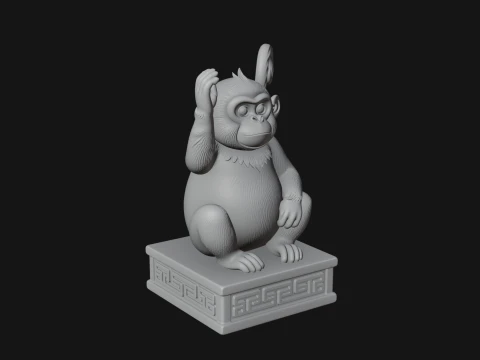 Monkey on Pedestal Statue Design 4 - 3D Print Model 3D Print Model