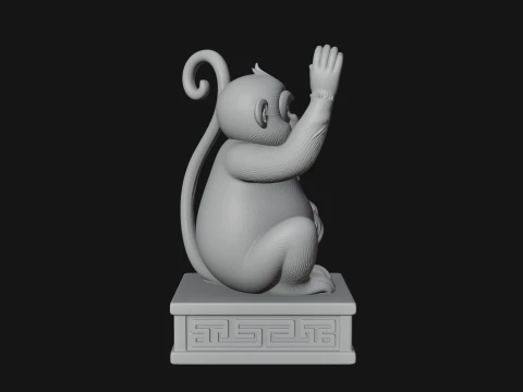 Monkey on Pedestal Statue Design 4 - 3D Print Model 3D Print Model