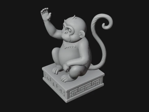 Monkey on Pedestal Statue Design 4 - 3D Print Model 3D Print Model