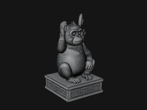 Monkey on Pedestal Statue Design 4 - 3D Print Model 3D Print Model