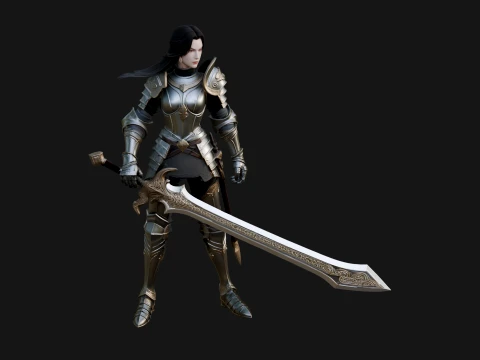 Female Knight with Sword Statue Design 4 - 3D Print Model 3D Print Model
