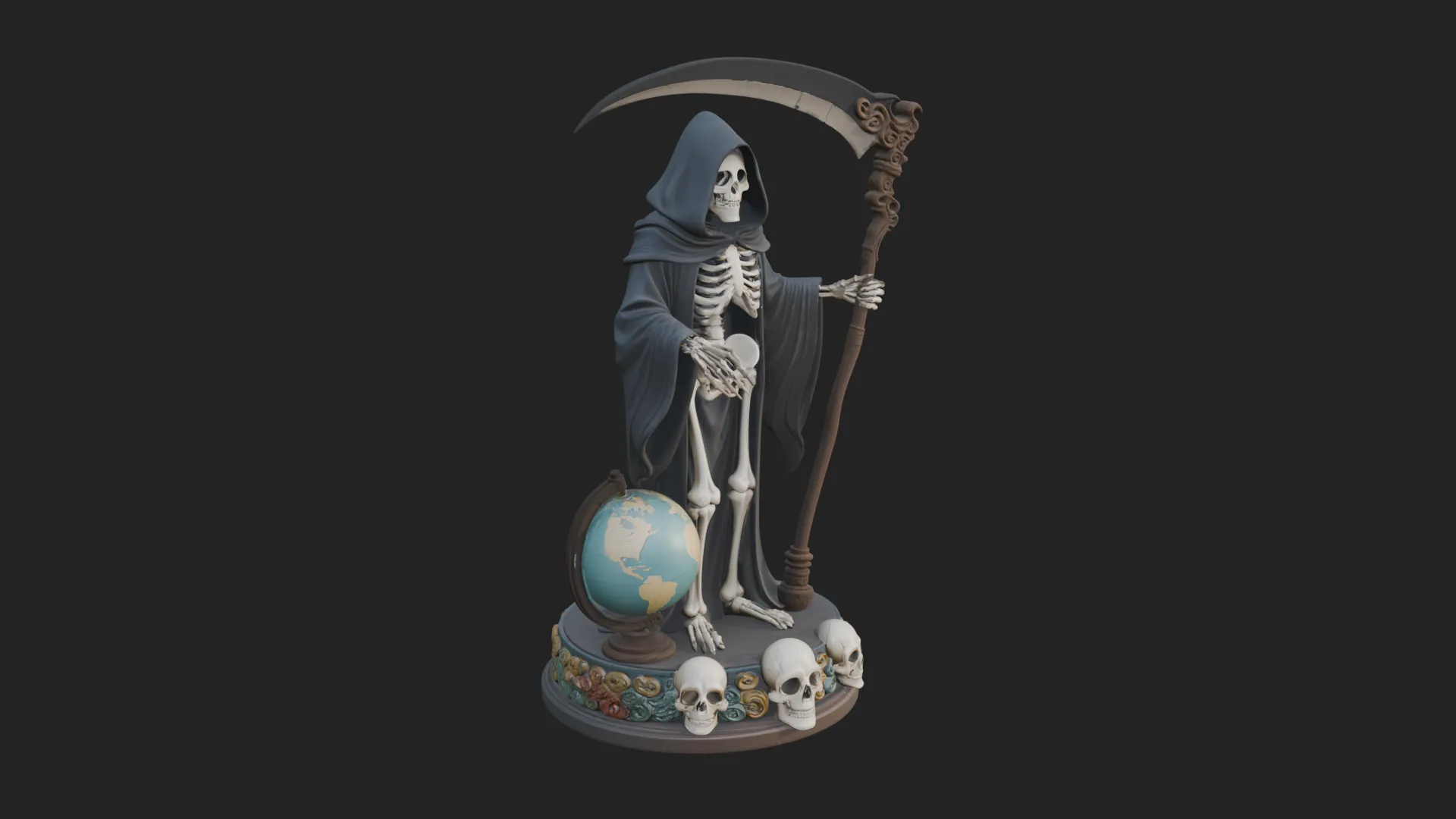 Grim Reaper with Scythe Statue Design 5 - 3D Print Model 3D Print Model .c4d .max .obj .3ds .fbx .stl .blend 