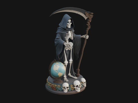Grim Reaper with Scythe Statue Design 5 - 3D Print Model Modelo de Impressão 3D