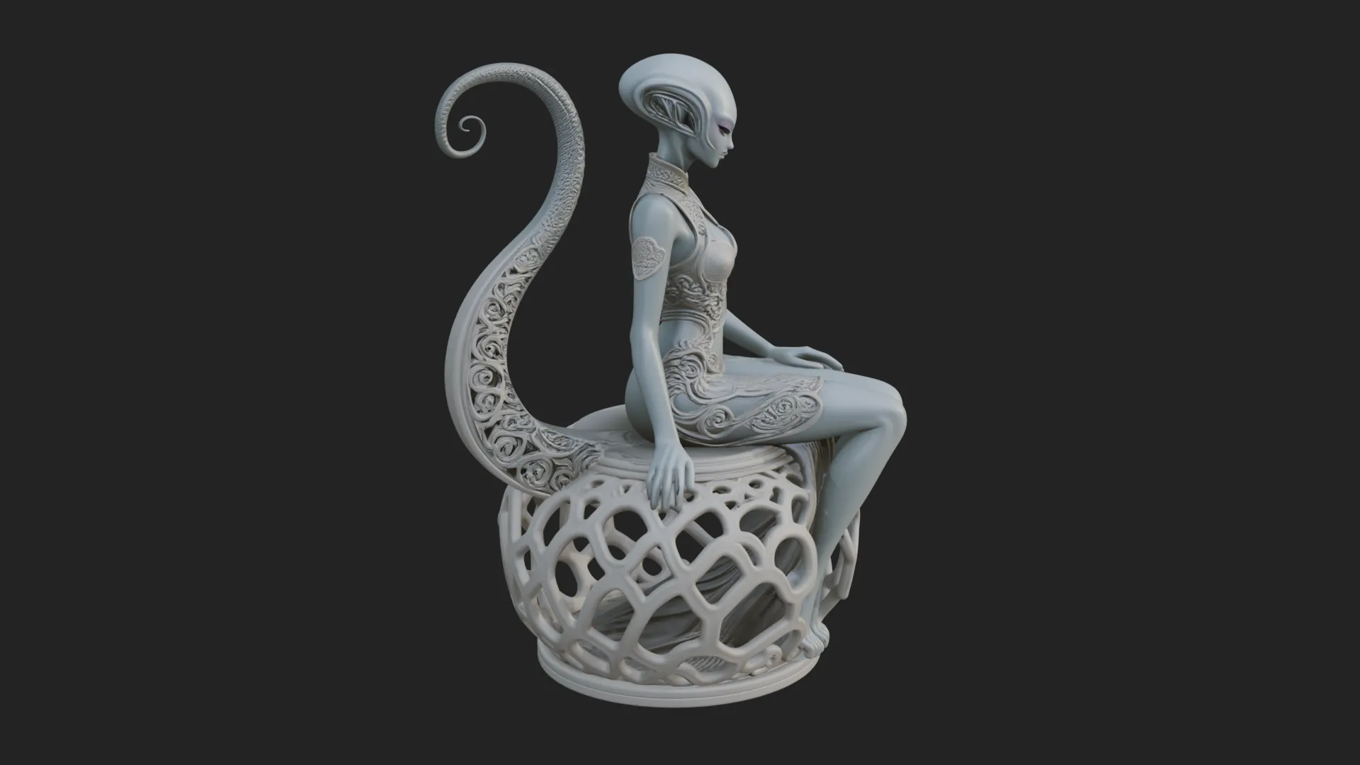Seated Alien Woman Statue Design 3 - 3D Print Model 3D Print Model .c4d .max .obj .3ds .fbx .stl .blend