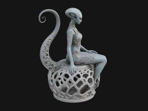 Seated Alien Woman Statue Design 3 - 3D Print Model 3D printmodel