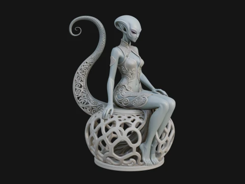 Seated Alien Woman Statue Design 3 - 3D Print Model 3D Print Model