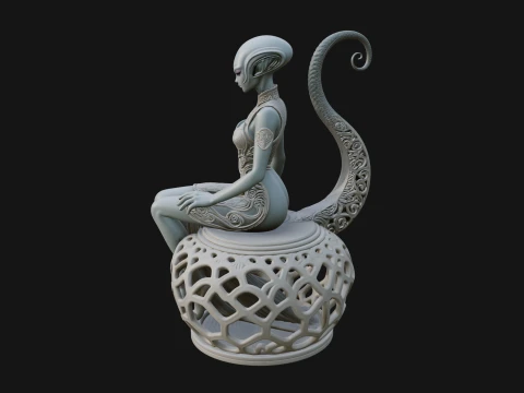Seated Alien Woman Statue Design 3 - 3D Print Model 3D Print Model