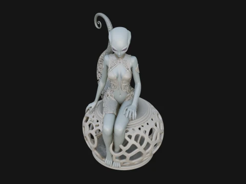 Seated Alien Woman Statue Design 3 - 3D Print Model 3D Print Model