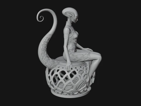 Seated Alien Woman Statue Design 3 - 3D Print Model 3D Print Model