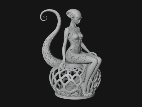Seated Alien Woman Statue Design 3 - 3D Print Model 3D Print Model