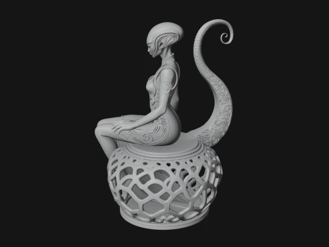 Seated Alien Woman Statue Design 3 - 3D Print Model 3D Print Model